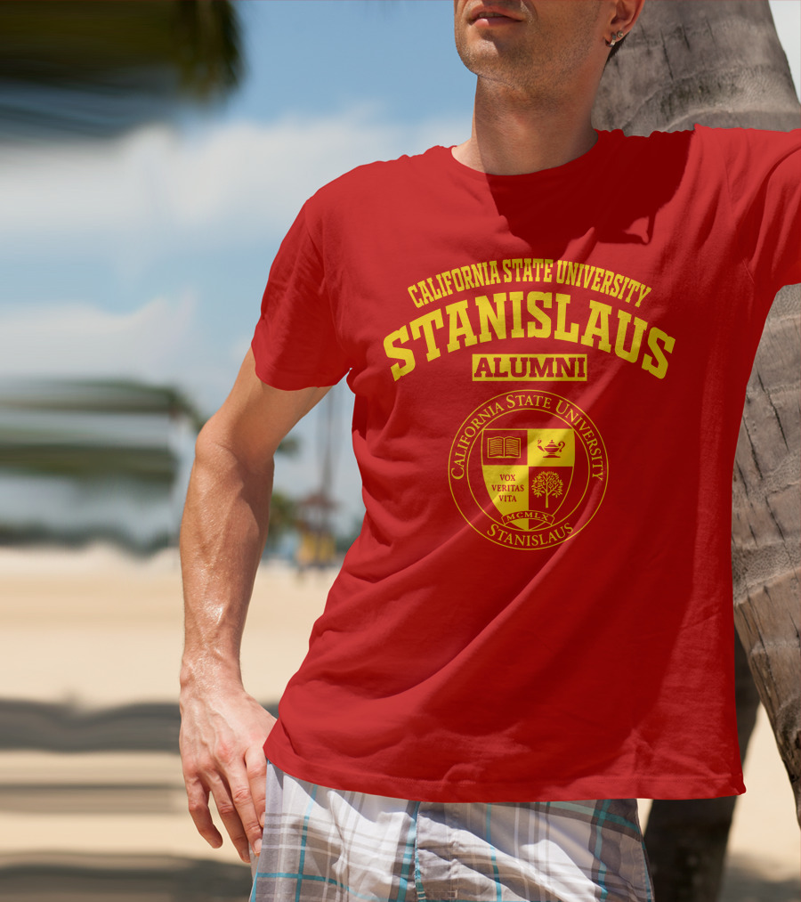 California State University Stanislaus Alumni Emblem With Vox Veritas Vita Shield T-Shirt