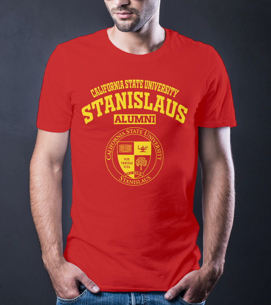 California State University Stanislaus Alumni Emblem With Vox Veritas Vita Shield T-Shirt