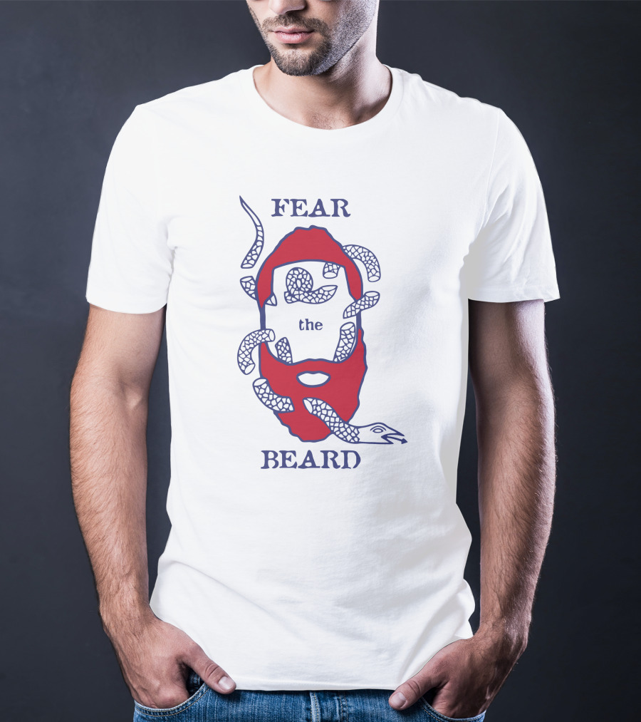 Fear The Beard Snake Pattern Red And Blue T-Shirt