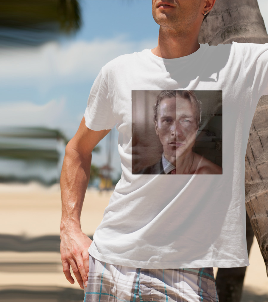 Jeremy Fragrance Compared With Young Christian Bale Face Split Room Background T-Shirt