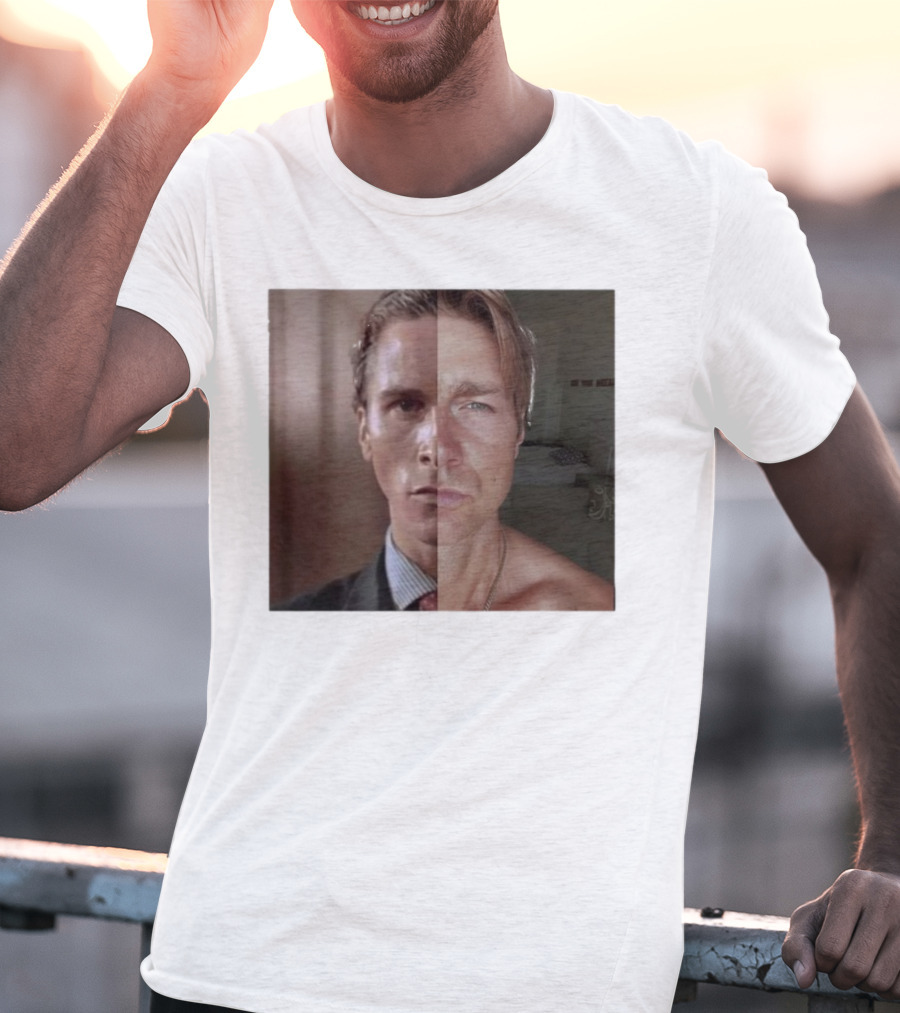 Jeremy Fragrance Compared With Young Christian Bale Face Split Room Background T-Shirt