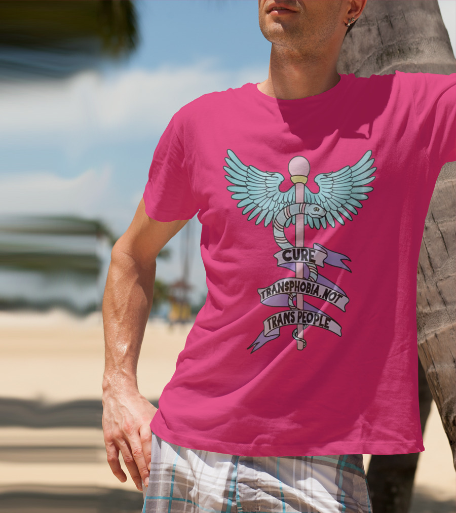 Target Pride Abprallen Cure Transphobia Not Trans People Caduceus Wings Snake Staff T-Shirt