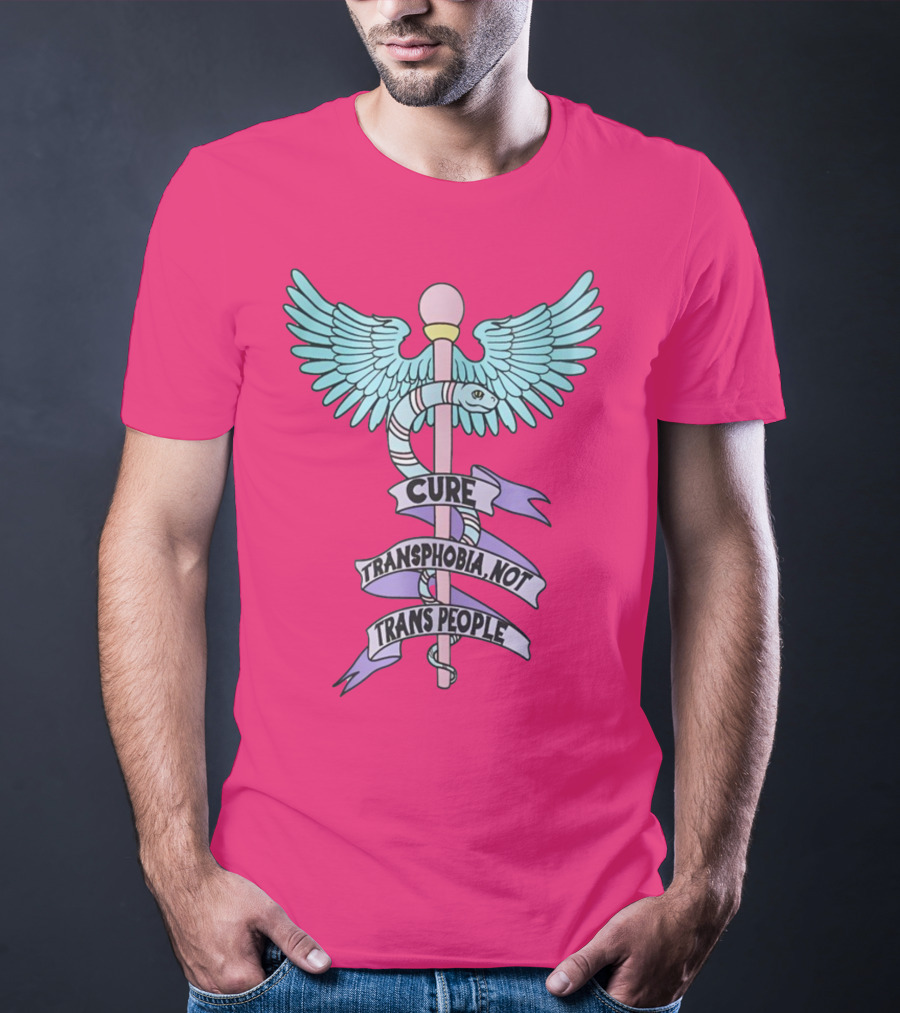 Target Pride Abprallen Cure Transphobia Not Trans People Caduceus Wings Snake Staff T-Shirt