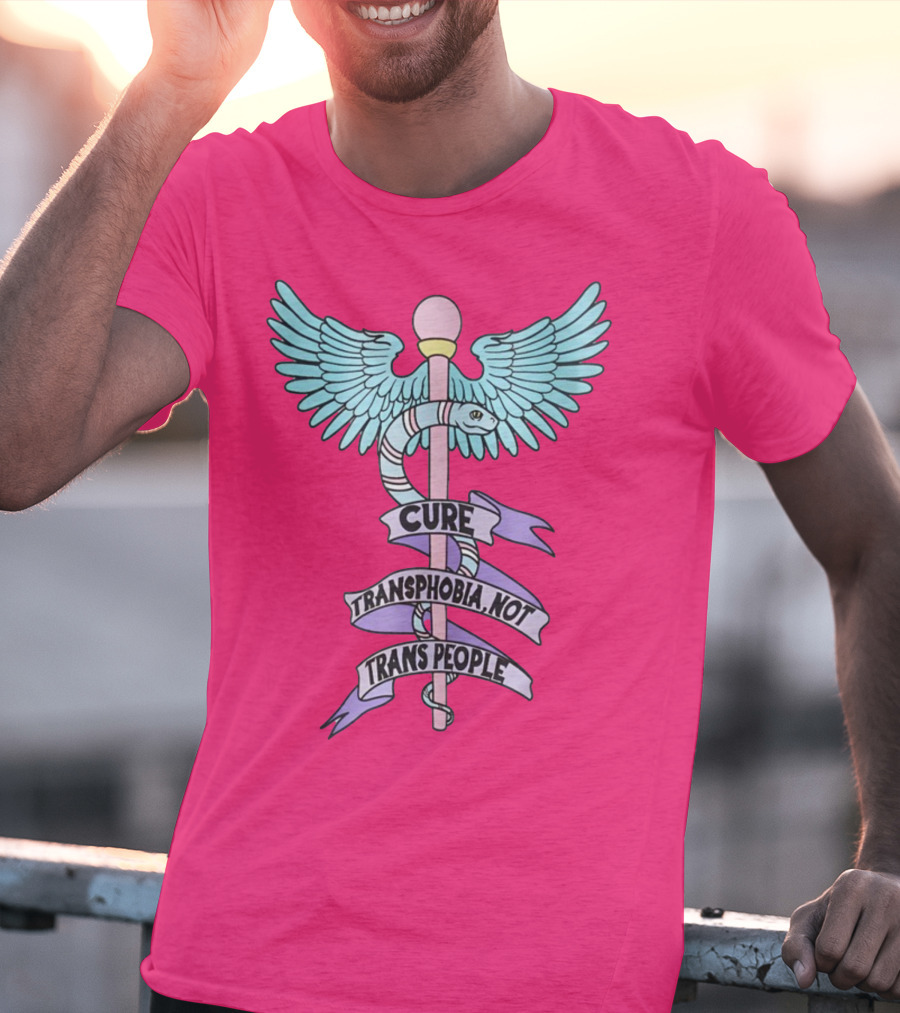 Target Pride Abprallen Cure Transphobia Not Trans People Caduceus Wings Snake Staff T-Shirt