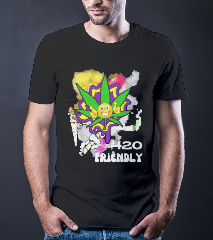 420 Friendly Happy Stoner Leaf With Smiley Face And Colorful Smoke T-Shirt