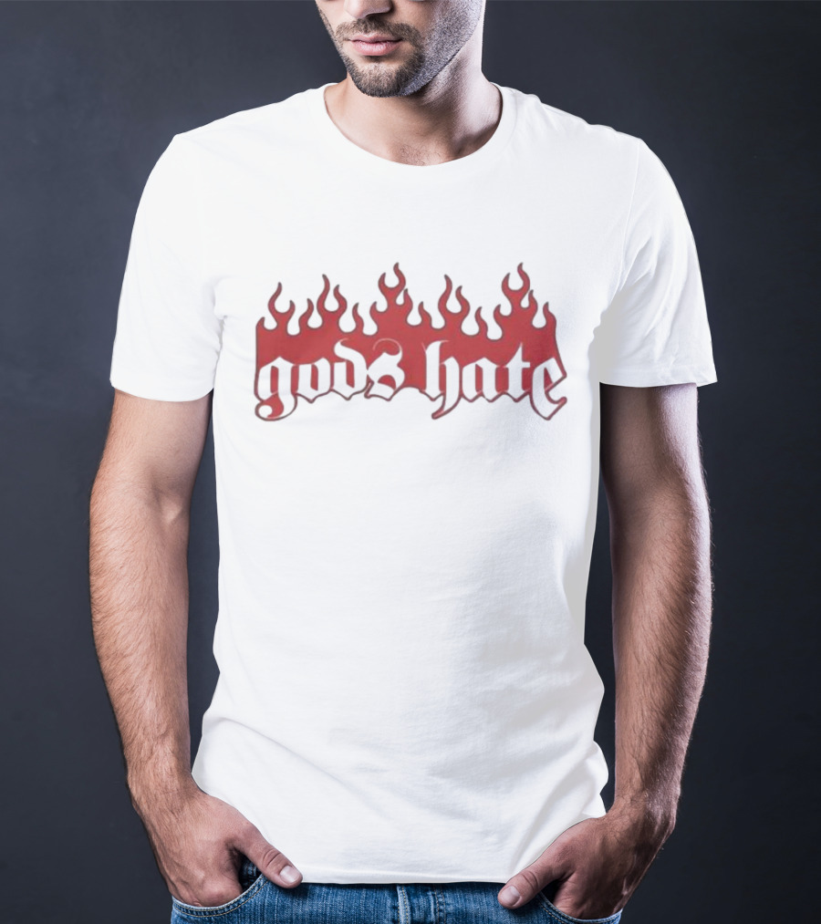Gods Hate Flames Red Gothic Font T-Shirt
