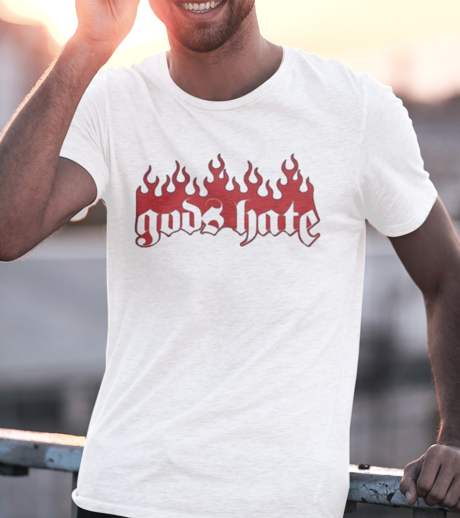 Gods Hate Flames Red Gothic Font T-Shirt