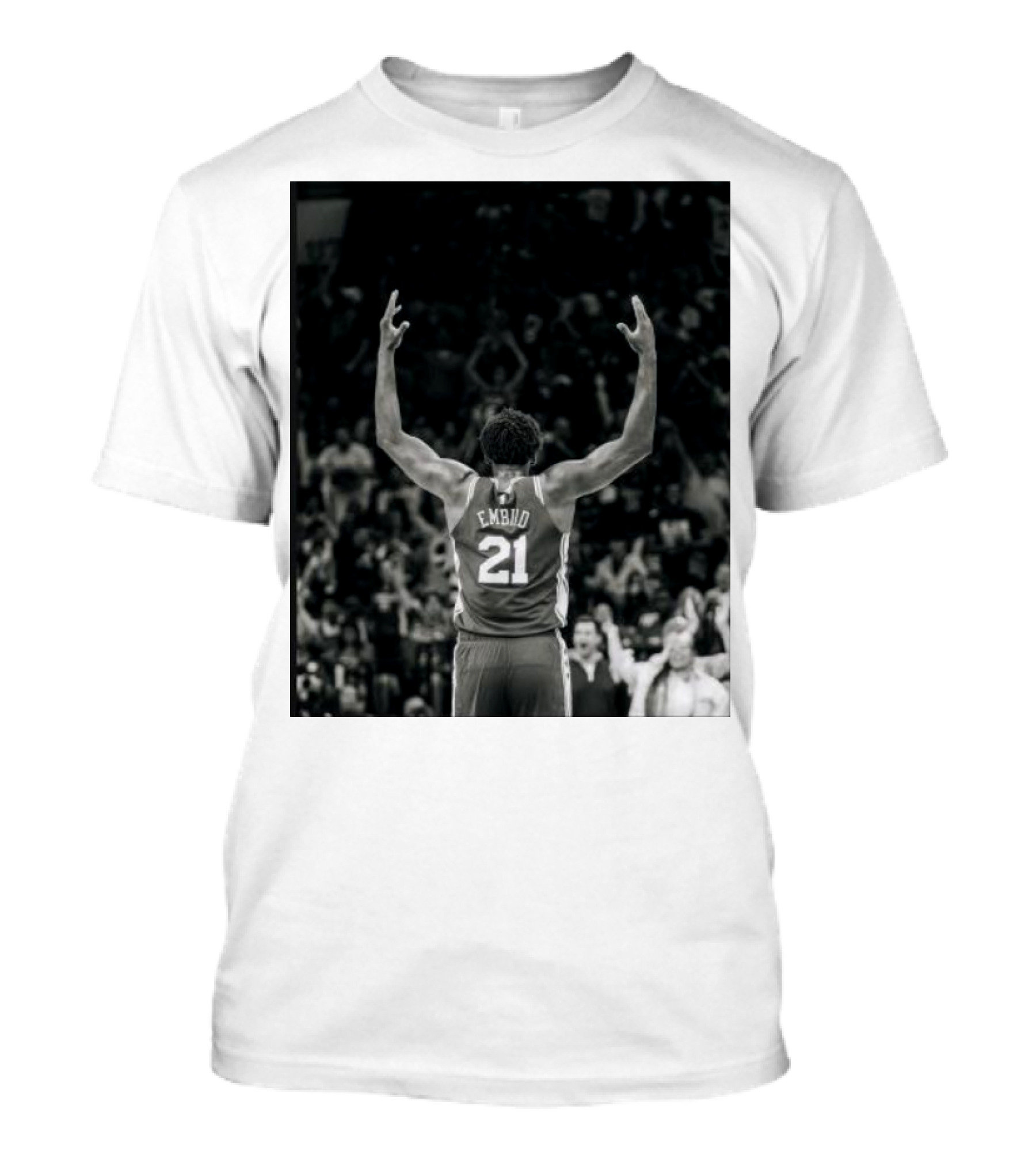 Joel Troel Embiid 21 Basketball Celebration Back View T-Shirt