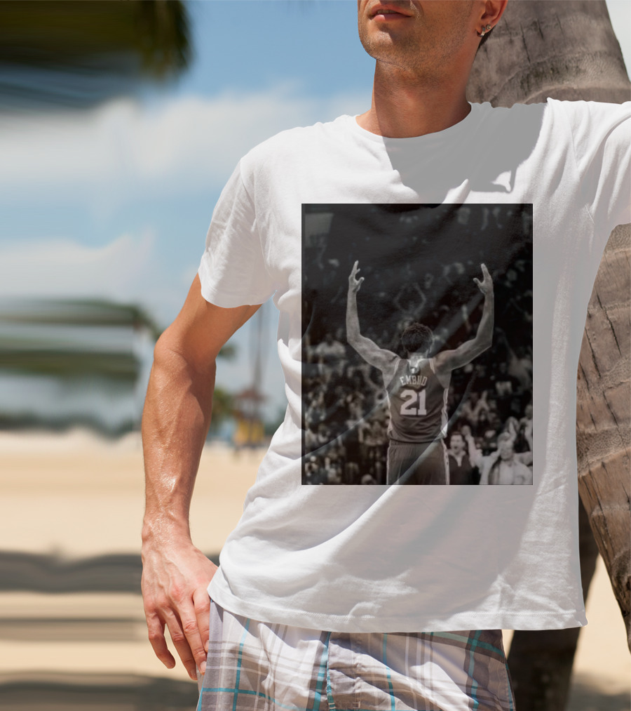 Joel Troel Embiid 21 Basketball Celebration Back View T-Shirt
