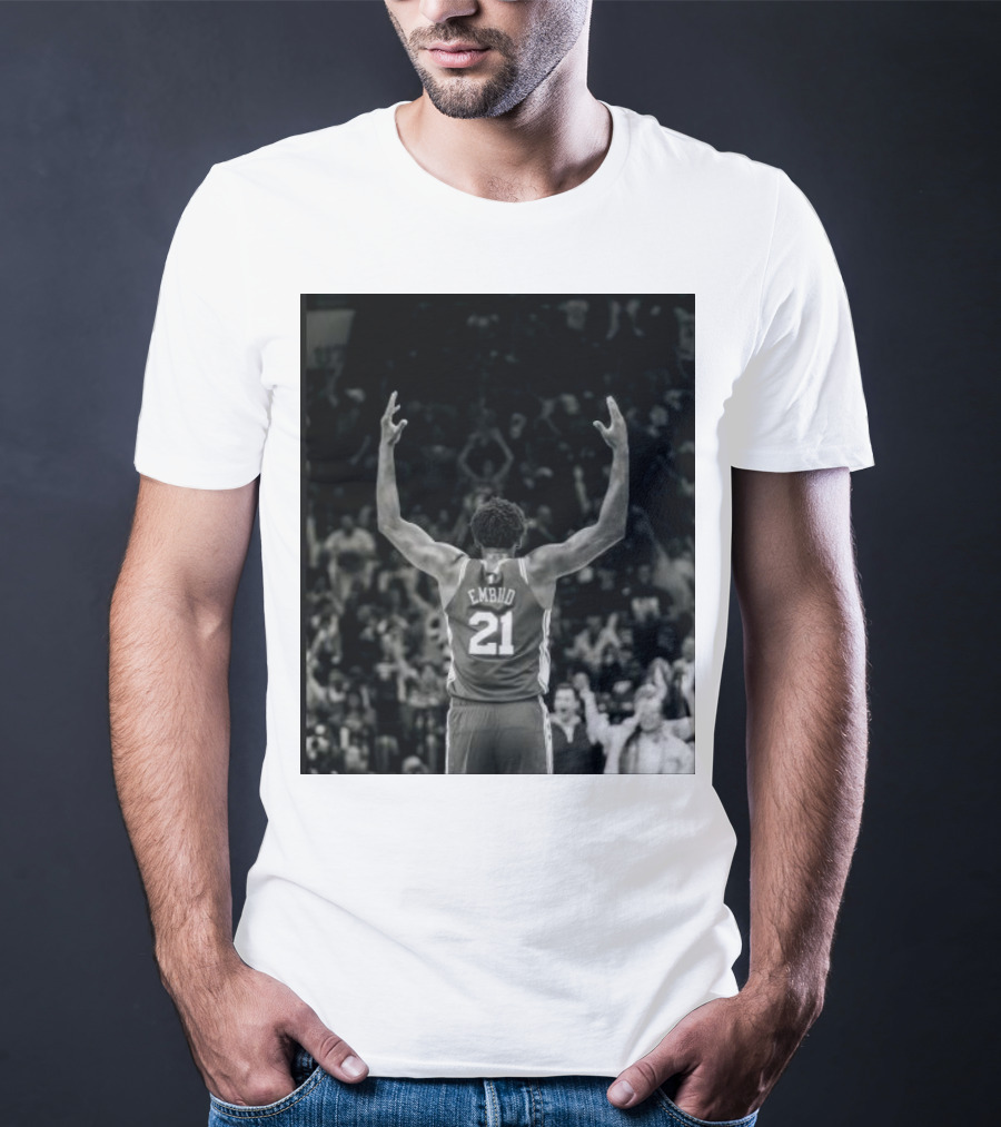 Joel Troel Embiid 21 Basketball Celebration Back View T-Shirt