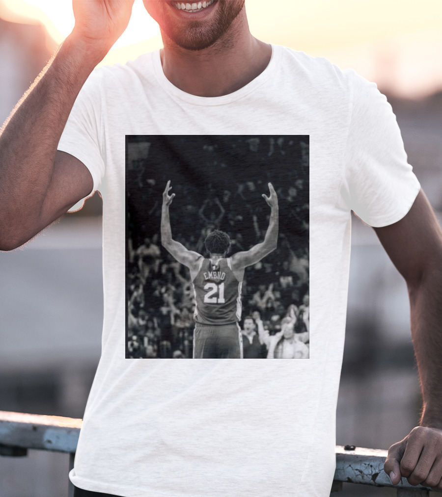 Joel Troel Embiid 21 Basketball Celebration Back View T-Shirt