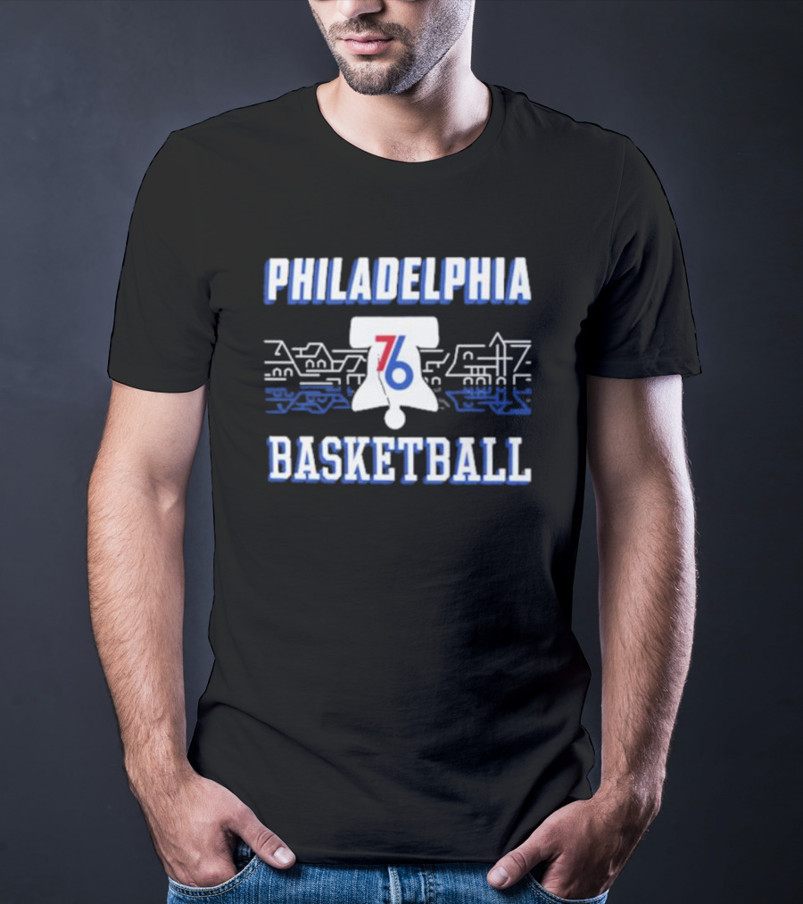 Philadelphia 76ers Liberty Bell Skyline Basketball Black City Series T-Shirt