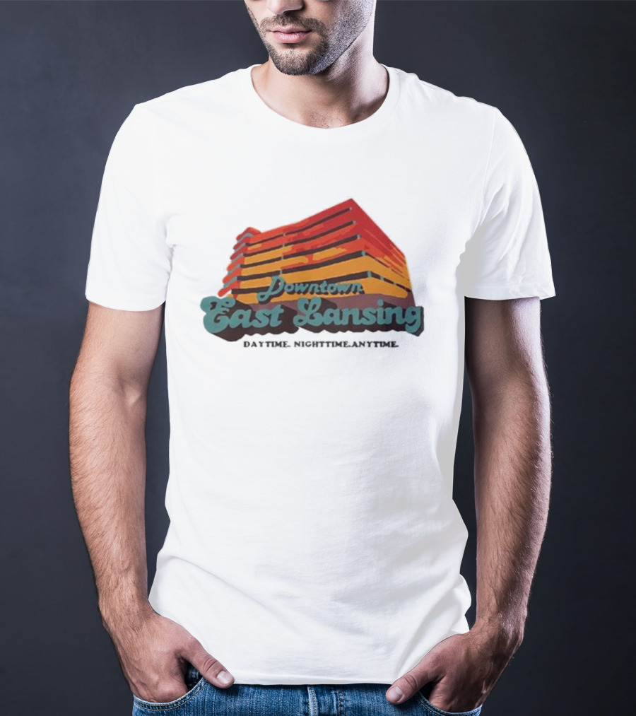Downtown East Lansing Daytime Nighttime Anytime Retro Skyline T-Shirt