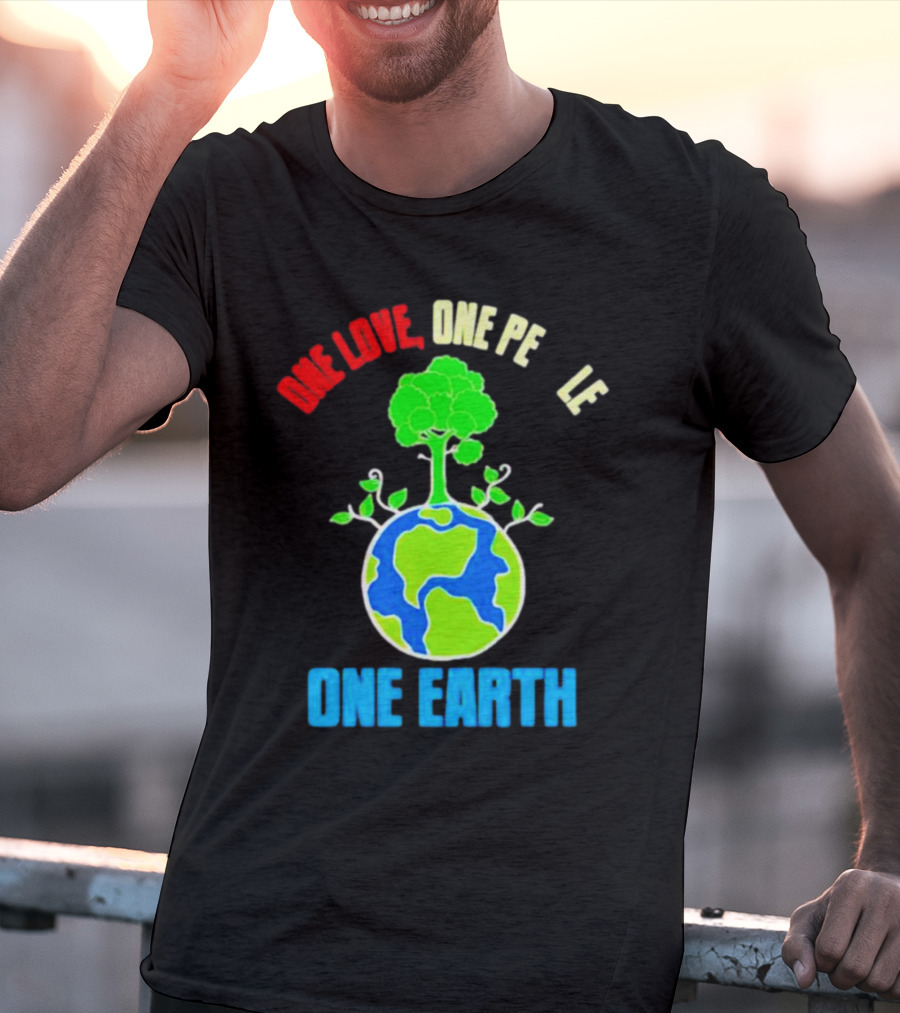 One Love One People One Earth Green Tree Globe Earth Day T-Shirt