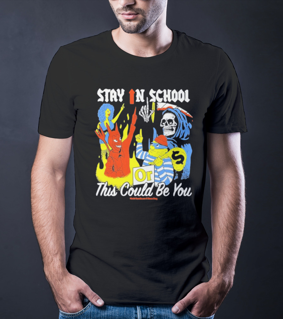 Stay In School Or This Could Be You Red Devil Skeleton Bart Simpson Style Mark Gonzales X Deaton Chris Anthony T-Shirt