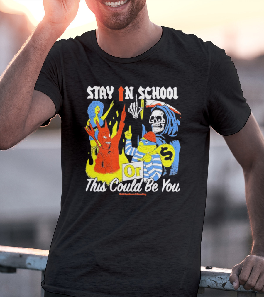 Stay In School Or This Could Be You Red Devil Skeleton Bart Simpson Style Mark Gonzales X Deaton Chris Anthony T-Shirt