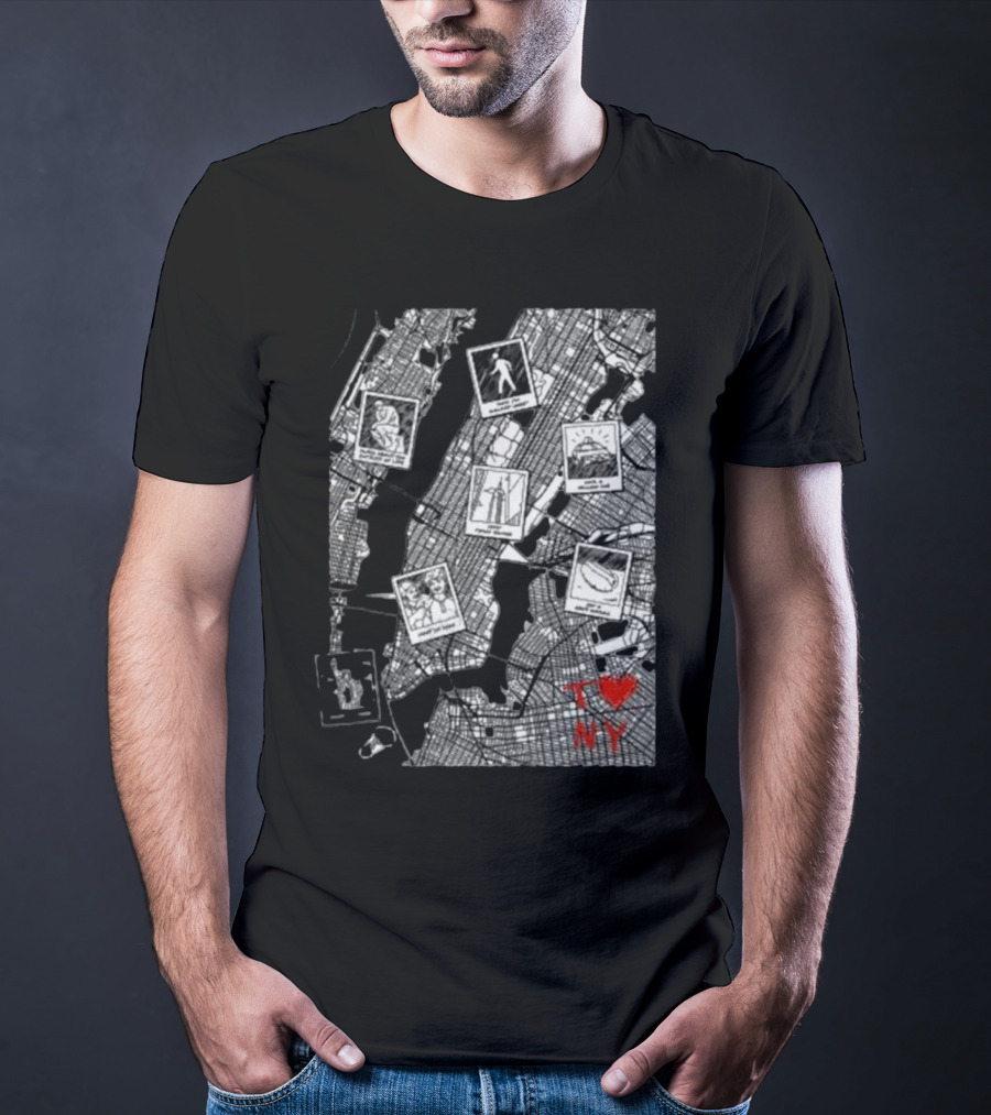 TommyInnit Merch T Love NY Map Icons And Polaroid Style Graphics T-Shirt