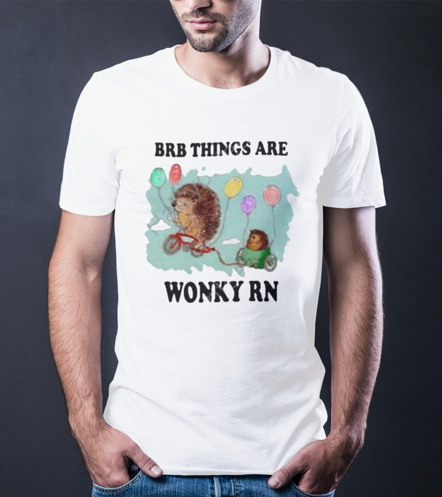 Brb Things Are Wonky Rn Hedgehog Balloons Bicycle Justin's Art Store T-Shirt