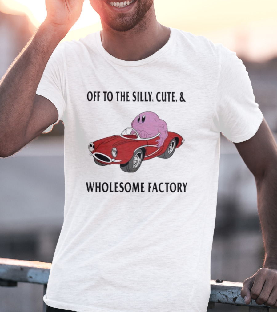 Off To The Silly, Cute, And Wholesome Factory With Cartoon Blob In Red Convertible T-Shirt