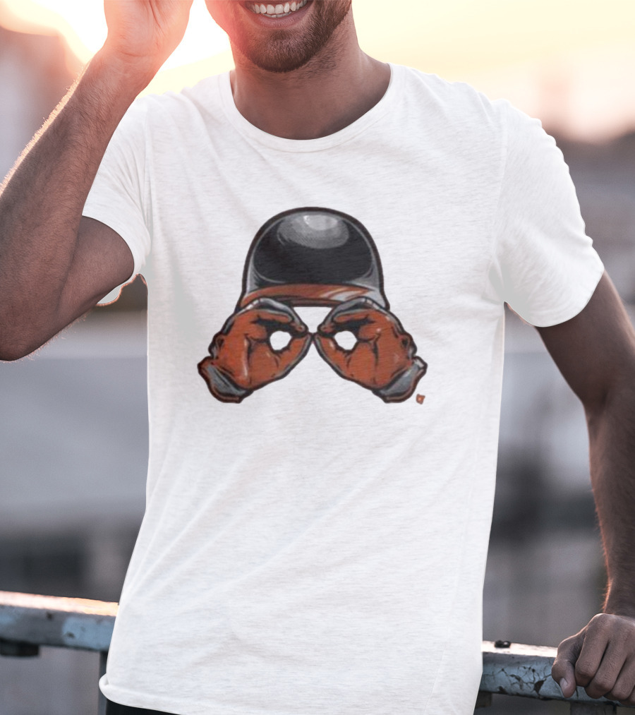 Baltimore Orioles Helmet And Gloves Holding Binoculars T-Shirt