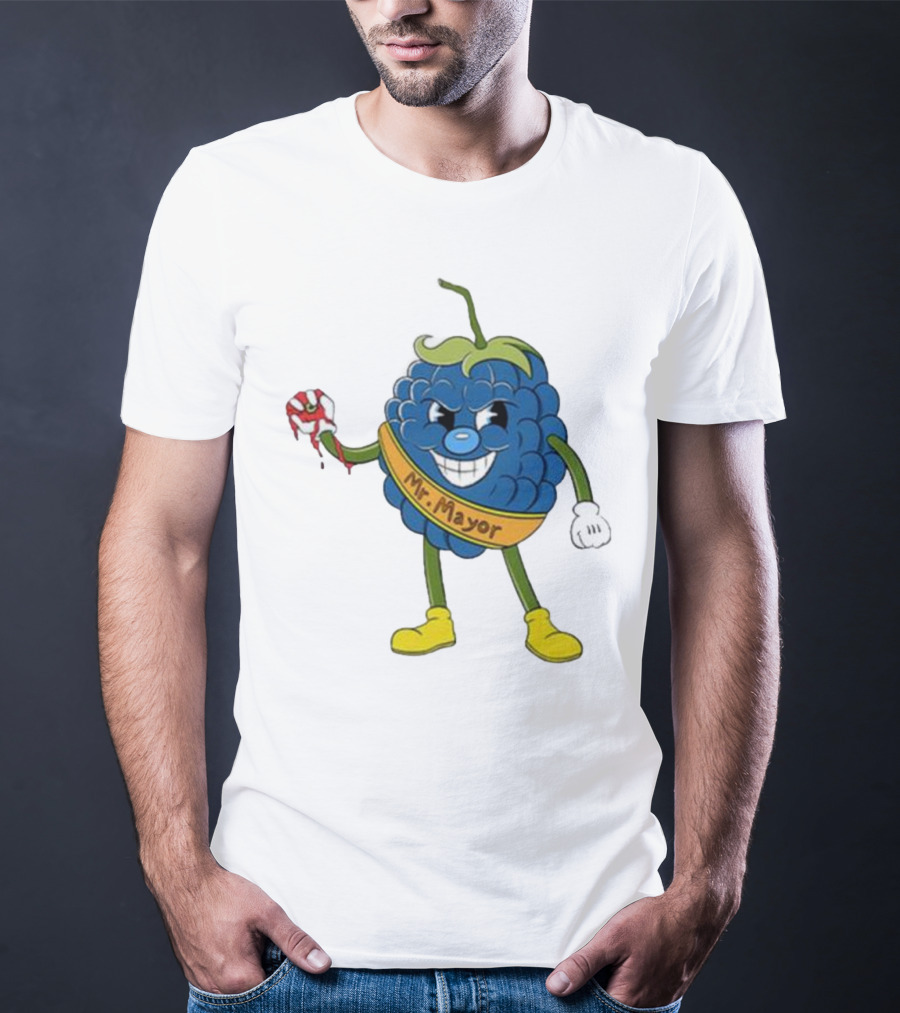Blueberry Mr Mayor Holding Bleeding Hand Cartoon Character T-Shirt