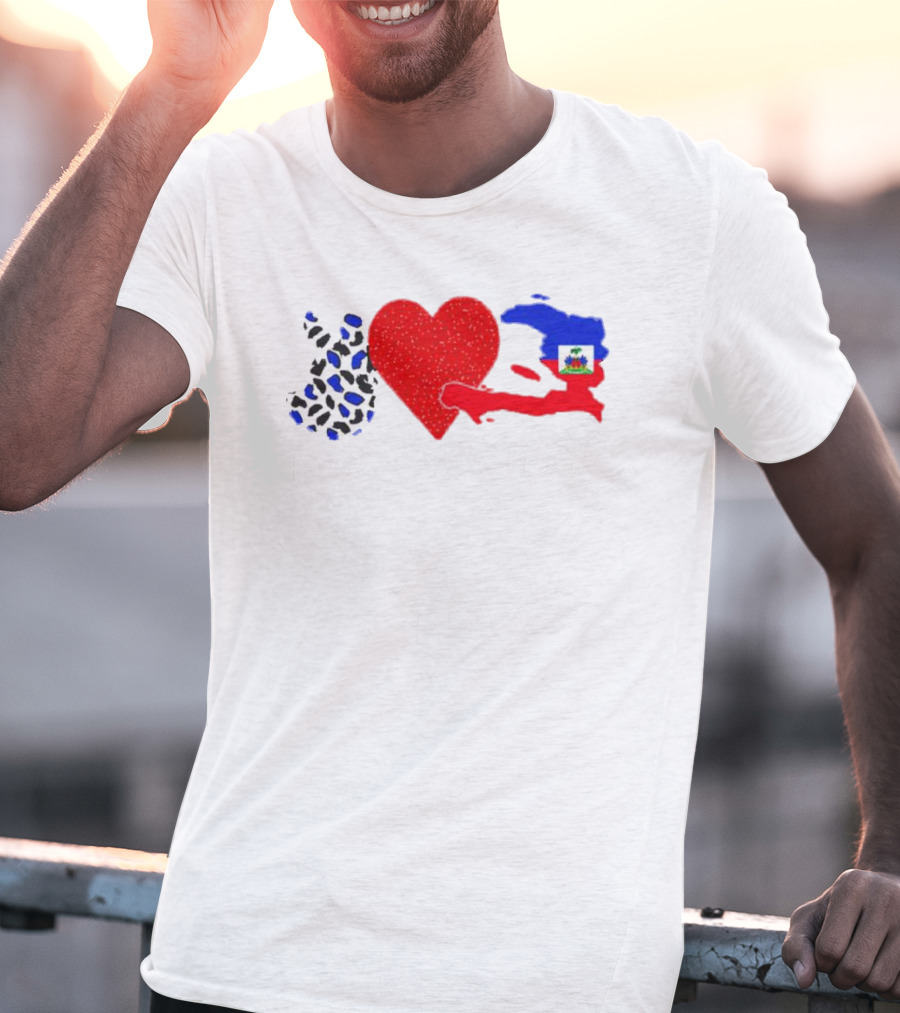 Peace Love Haiti Flag Haitian Heritage Pride T-Shirt