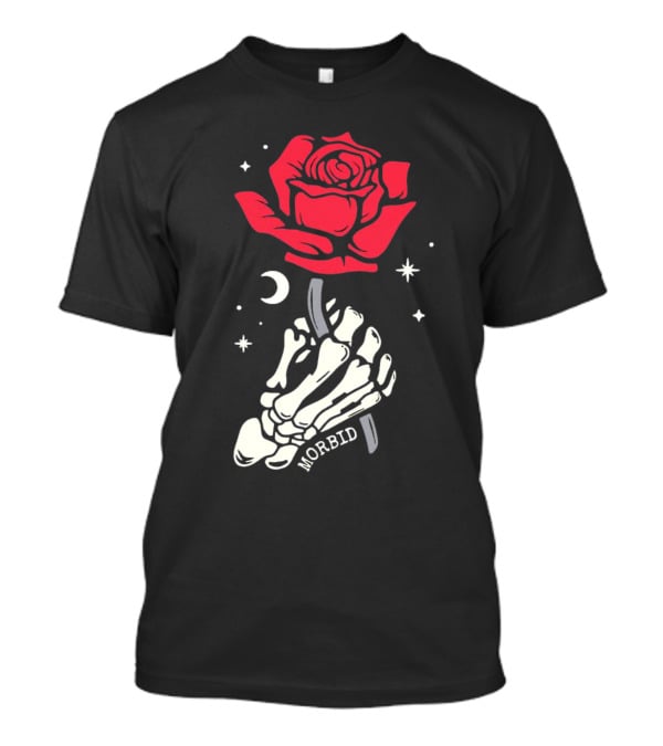 Morbid Skeleton Rose With Crescent Moon And Stars T-Shirt