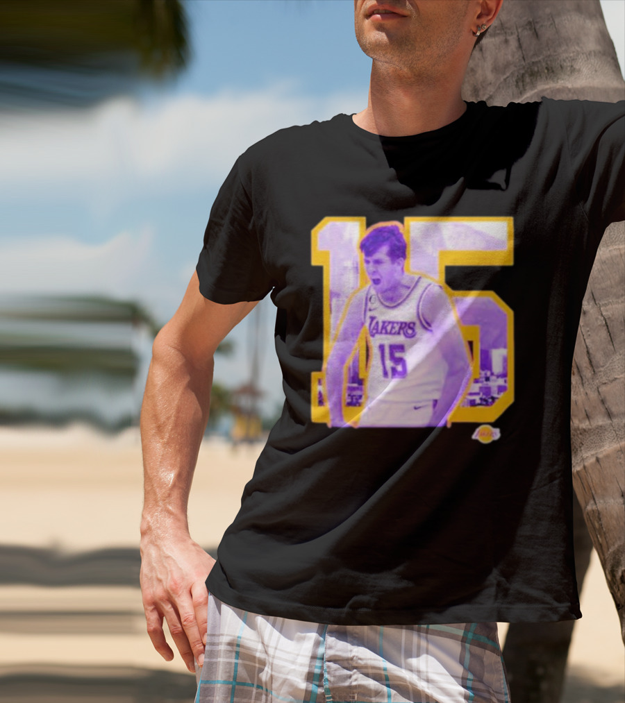 Los Angeles Lakers Austin Reaves 15 Skyline Background T-Shirt