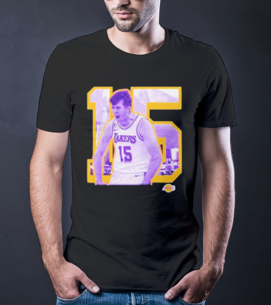 Los Angeles Lakers Austin Reaves 15 Skyline Background T-Shirt