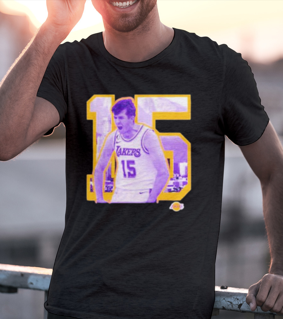 Los Angeles Lakers Austin Reaves 15 Skyline Background T-Shirt
