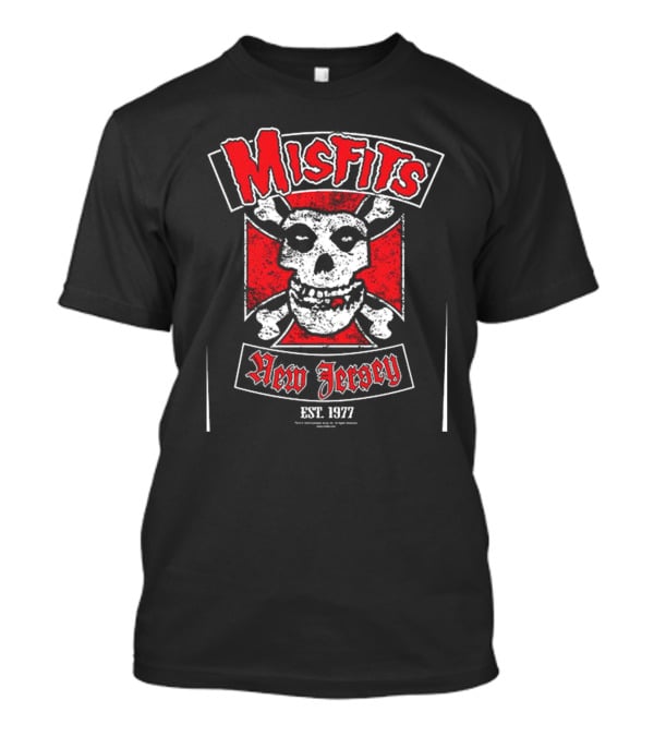 Misfits New Jersey Skull EST. 1977 Biker Cross T-Shirt