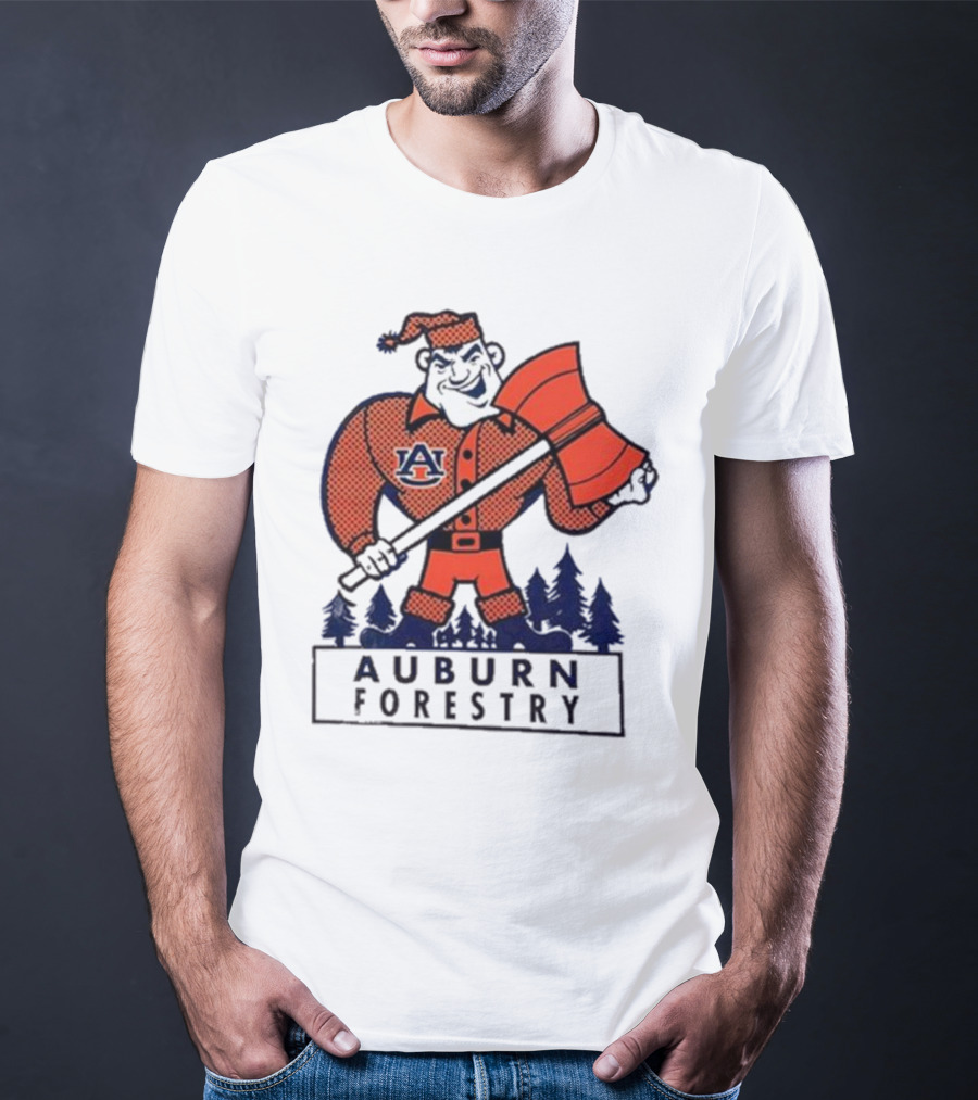 Auburn Forestry Lumberjack With Axe And Pine Trees T-Shirt