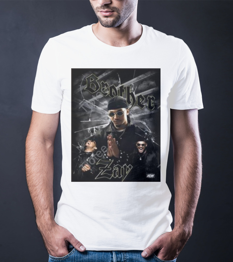 Brother Zay AEW Theme With Three Images And Dramatic Shattered Glass Background T-Shirt