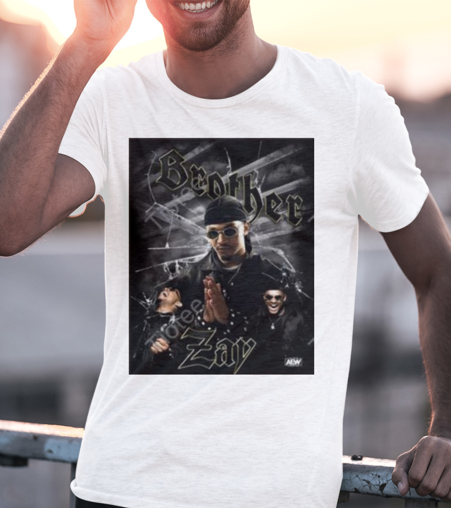 Brother Zay AEW Theme With Three Images And Dramatic Shattered Glass Background T-Shirt