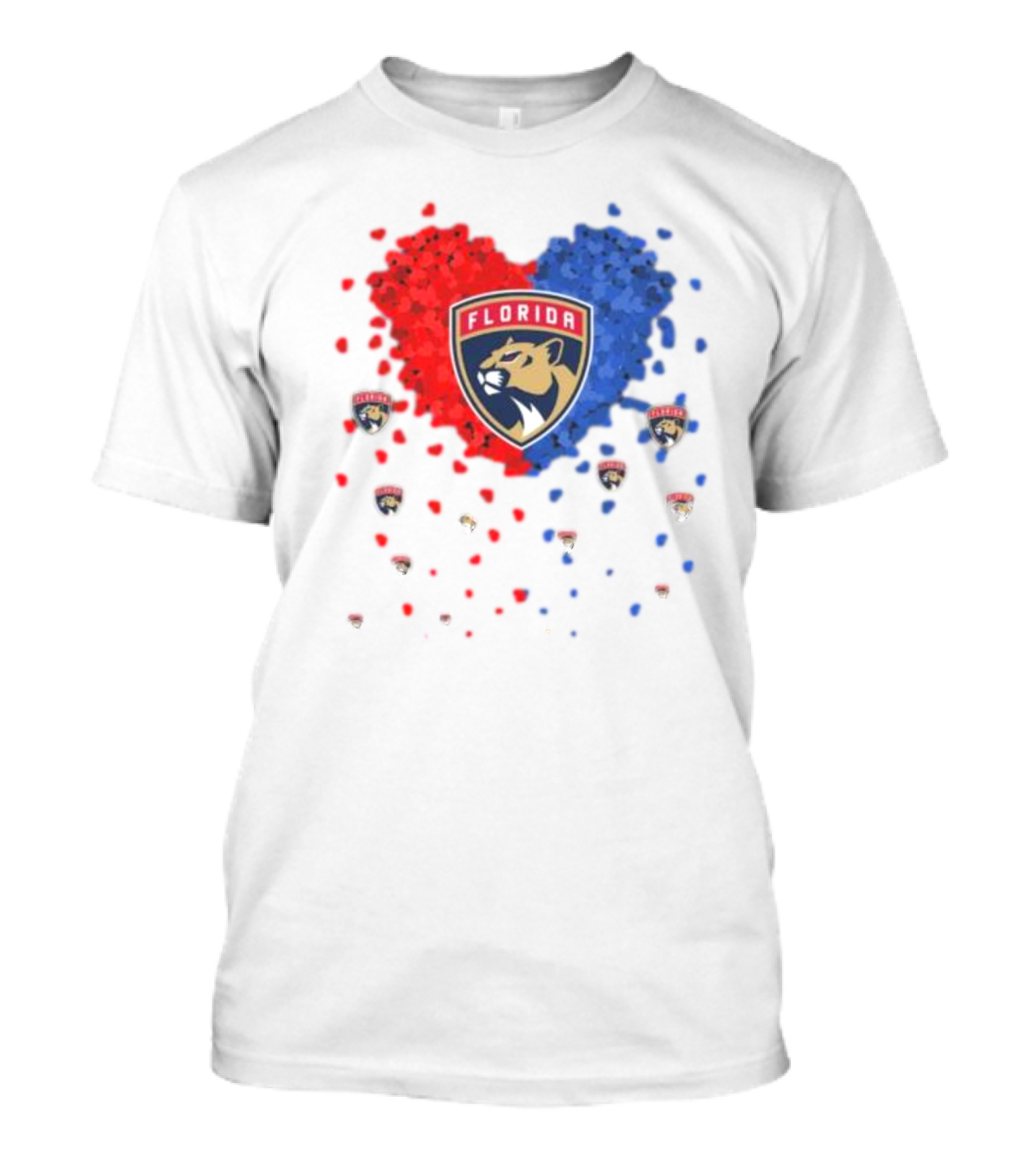 Florida Panthers Heart Logo Red Blue Paws T-Shirt