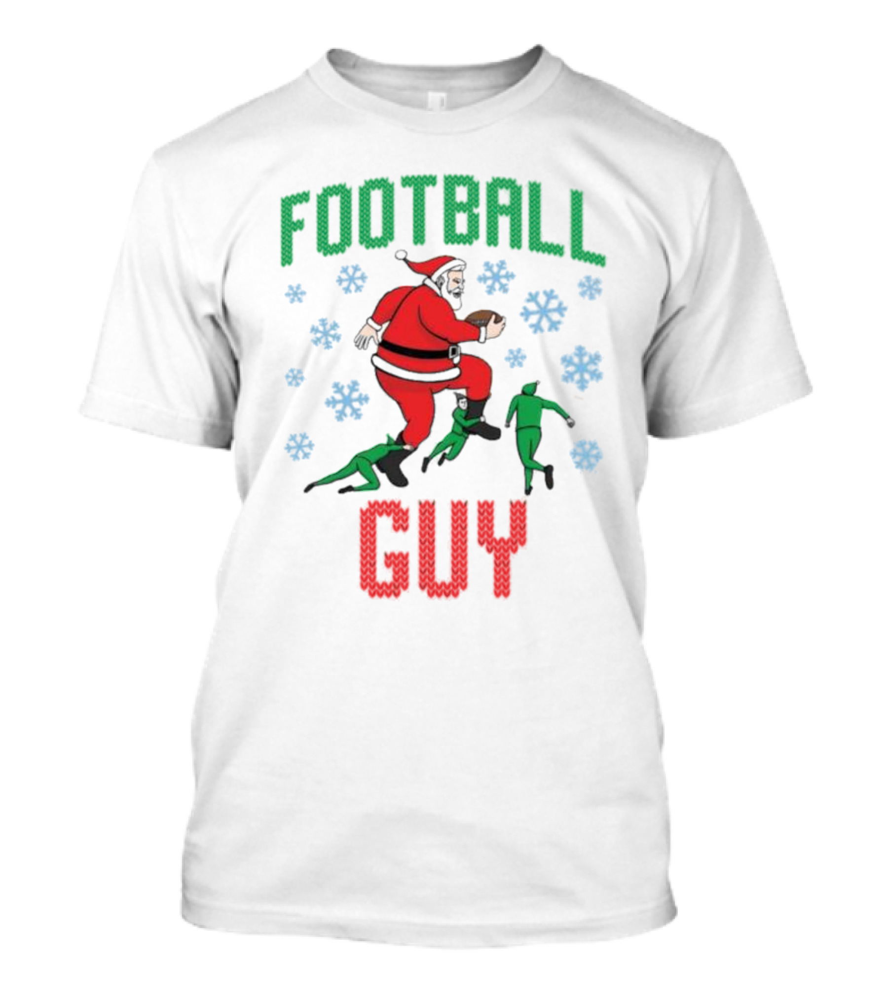 FOOTBALL GUY Santa Running With Football And Snowflakes T-Shirt