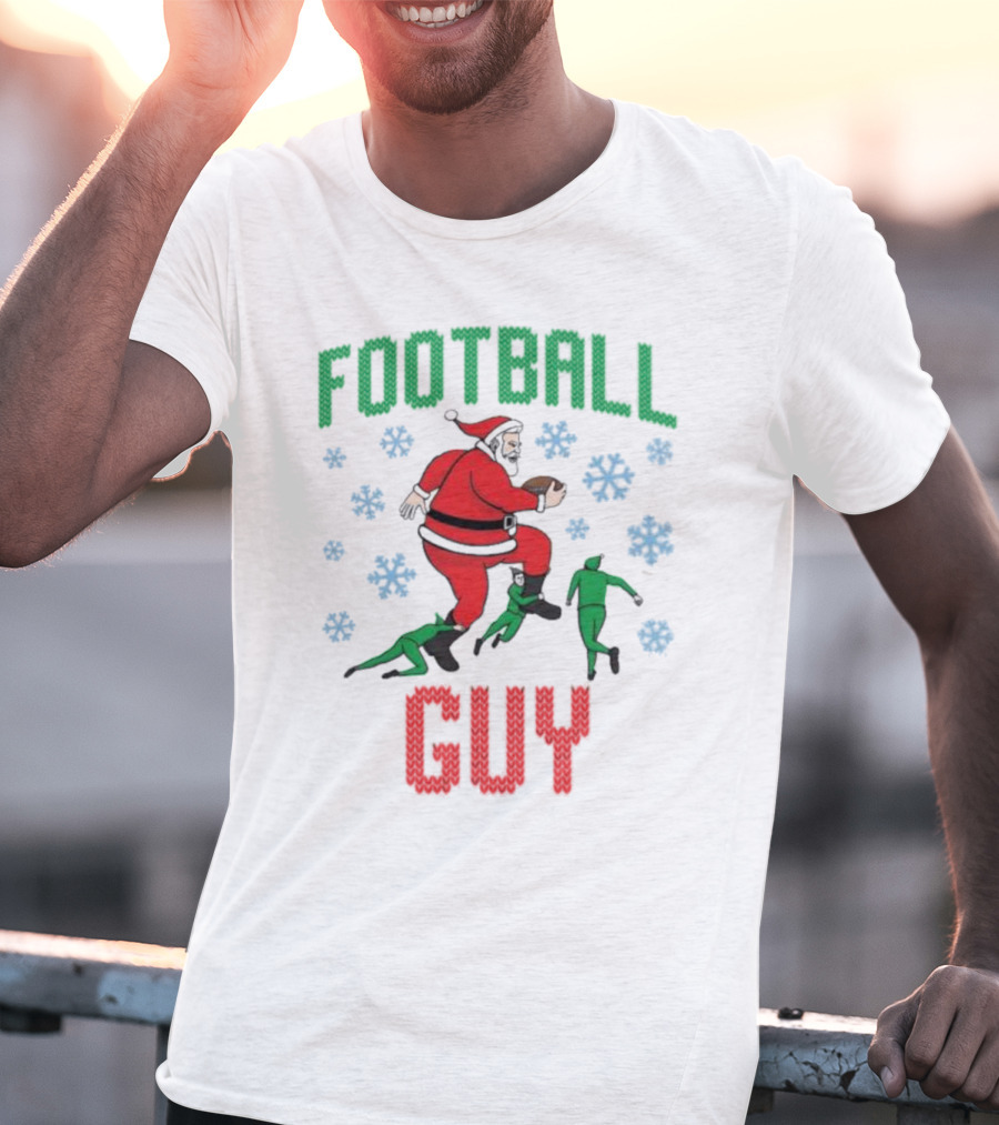 FOOTBALL GUY Santa Running With Football And Snowflakes T-Shirt