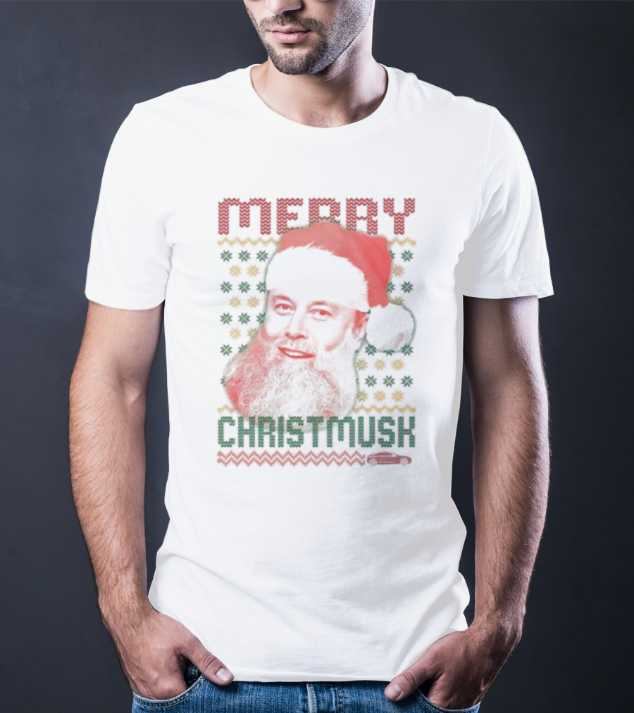 Merry Christmusk Santa Hat Beard Christmas Car T-Shirt
