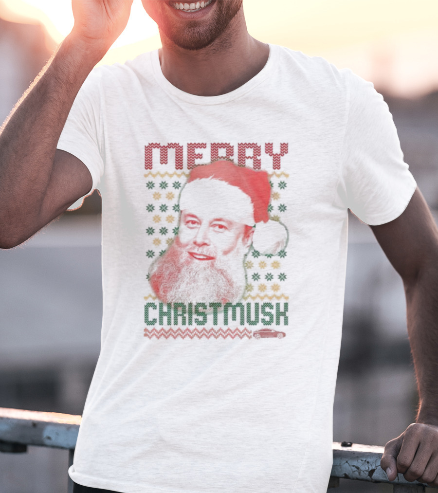 Merry Christmusk Santa Hat Beard Christmas Car T-Shirt