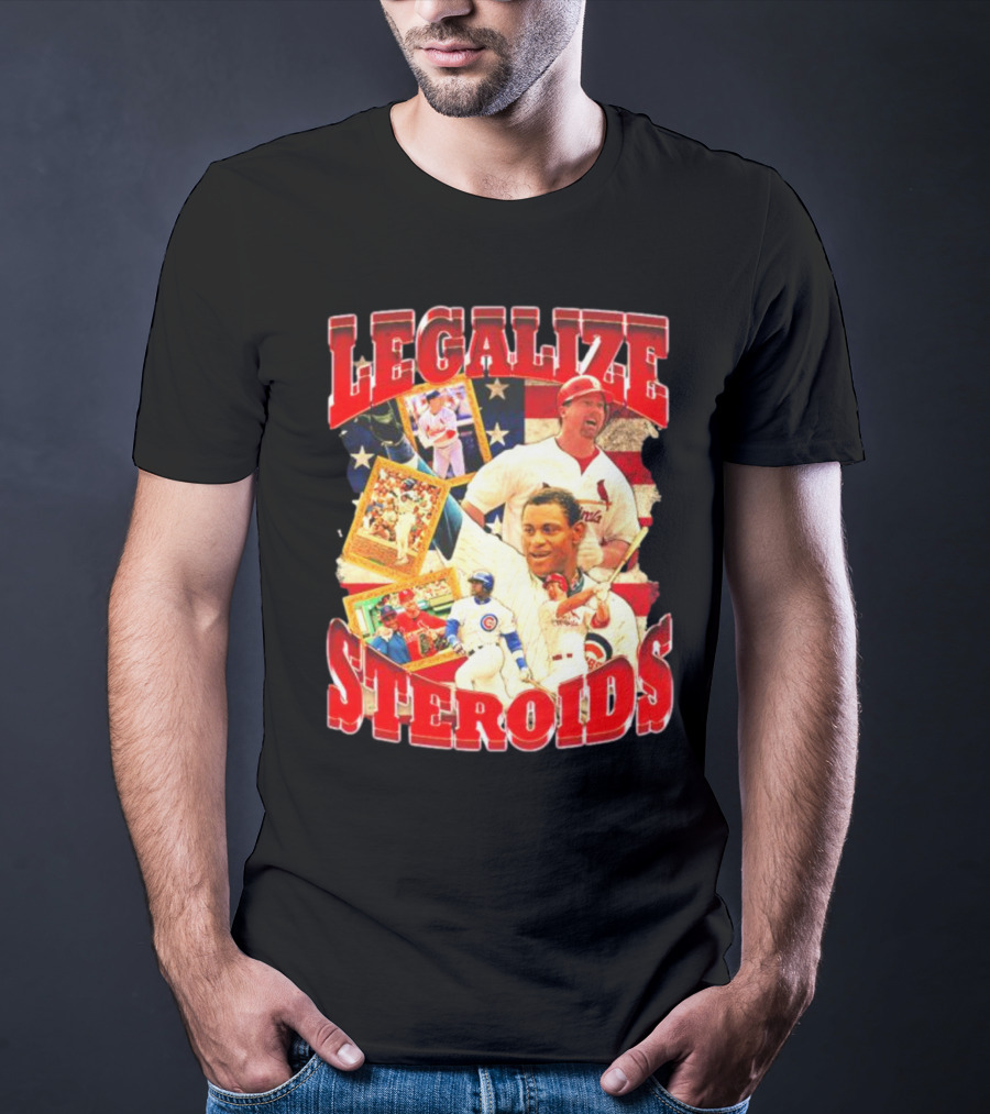 Legalize Steroids Baseball Iconography Retro USA Flag T-Shirt