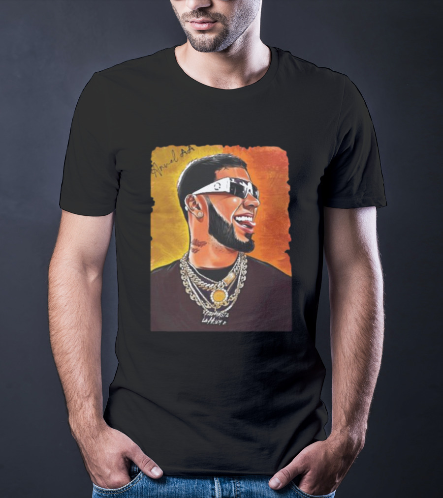 Anuel AA Vibrant Portrait With Signature And Chains T-Shirt