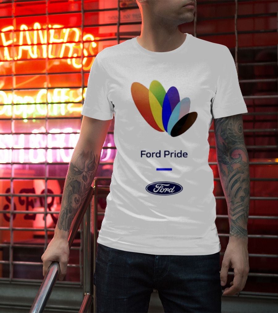 Ford Pride Typography Over Rainbow Petals T-Shirt