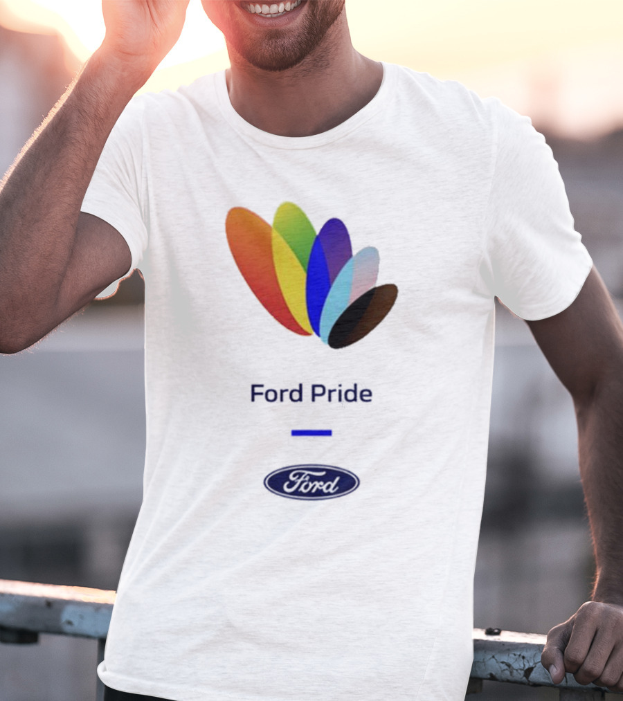 Ford Pride Typography Over Rainbow Petals T-Shirt
