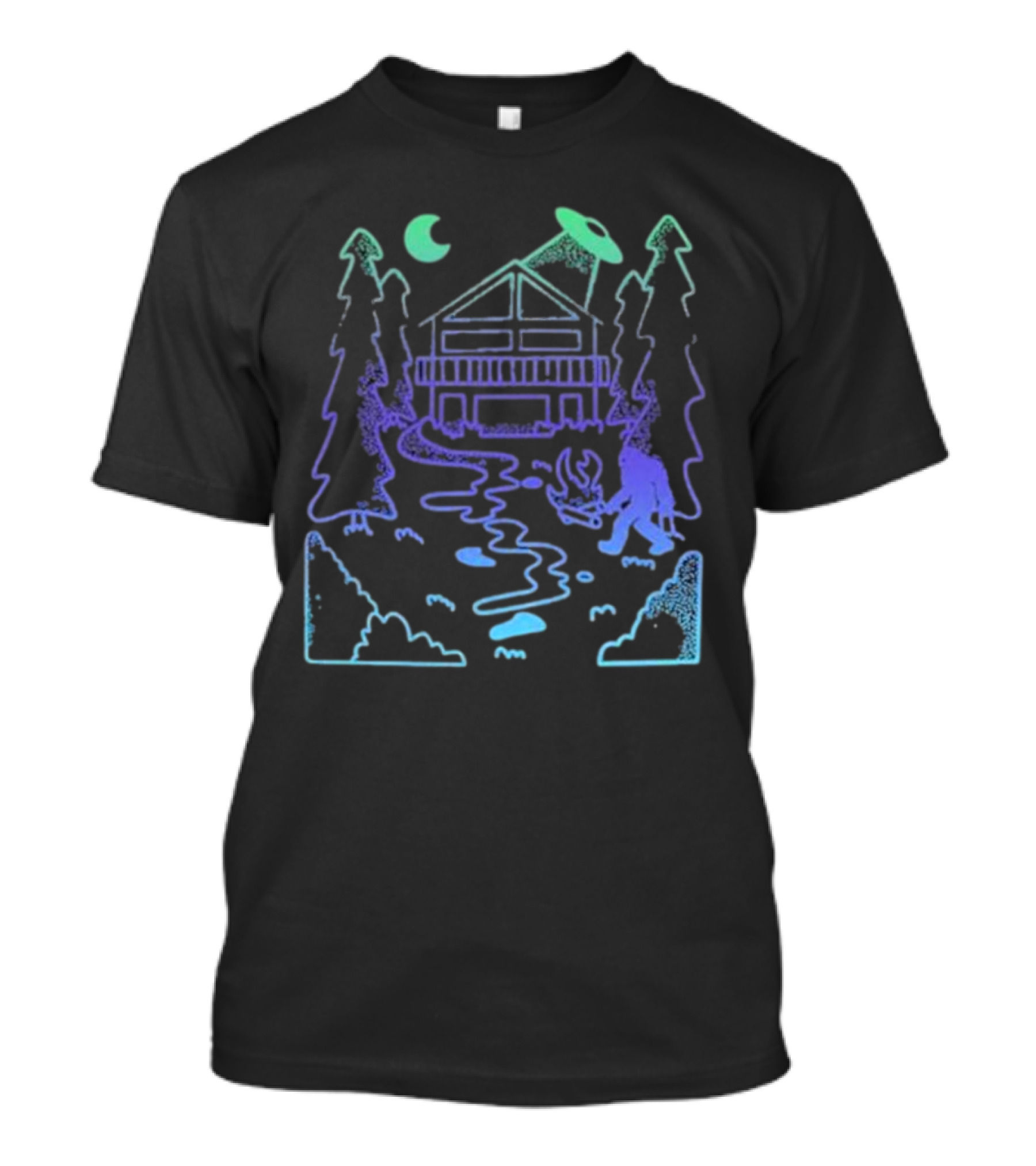 Mile Higher Paranormal Cabin UFO Night Scene T-Shirt