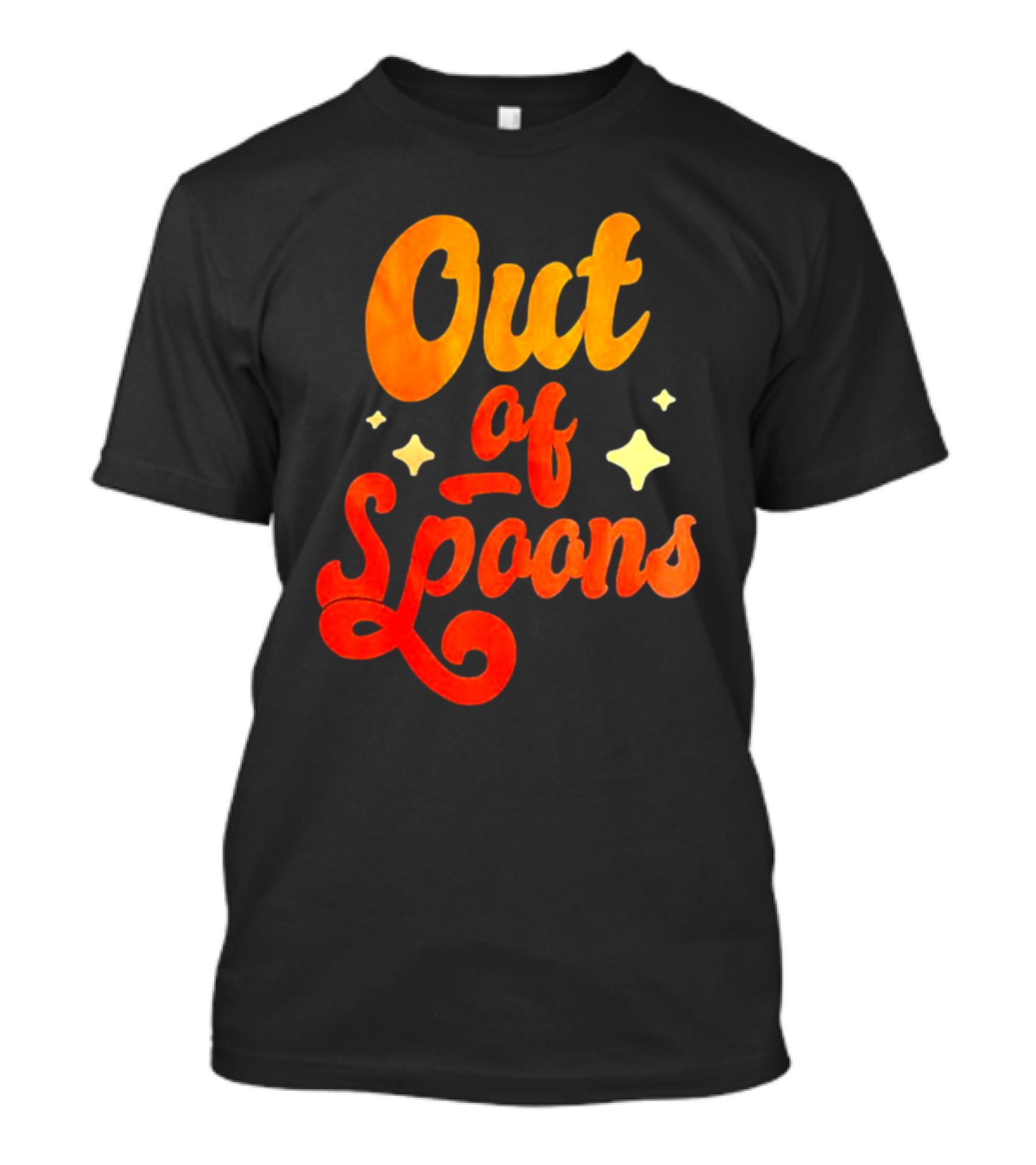 Out Of Spoons Stars Retro Orange Text T-Shirt