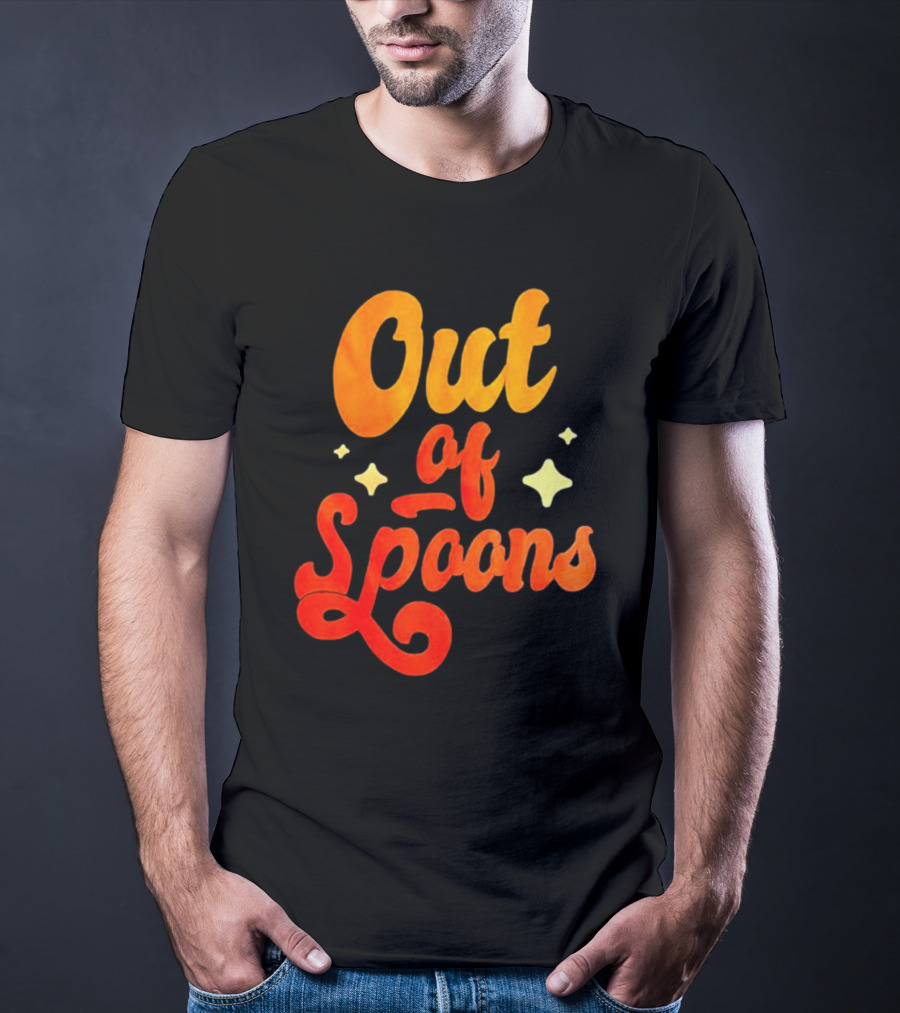 Out Of Spoons Stars Retro Orange Text T-Shirt