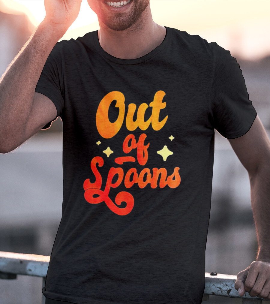 Out Of Spoons Stars Retro Orange Text T-Shirt