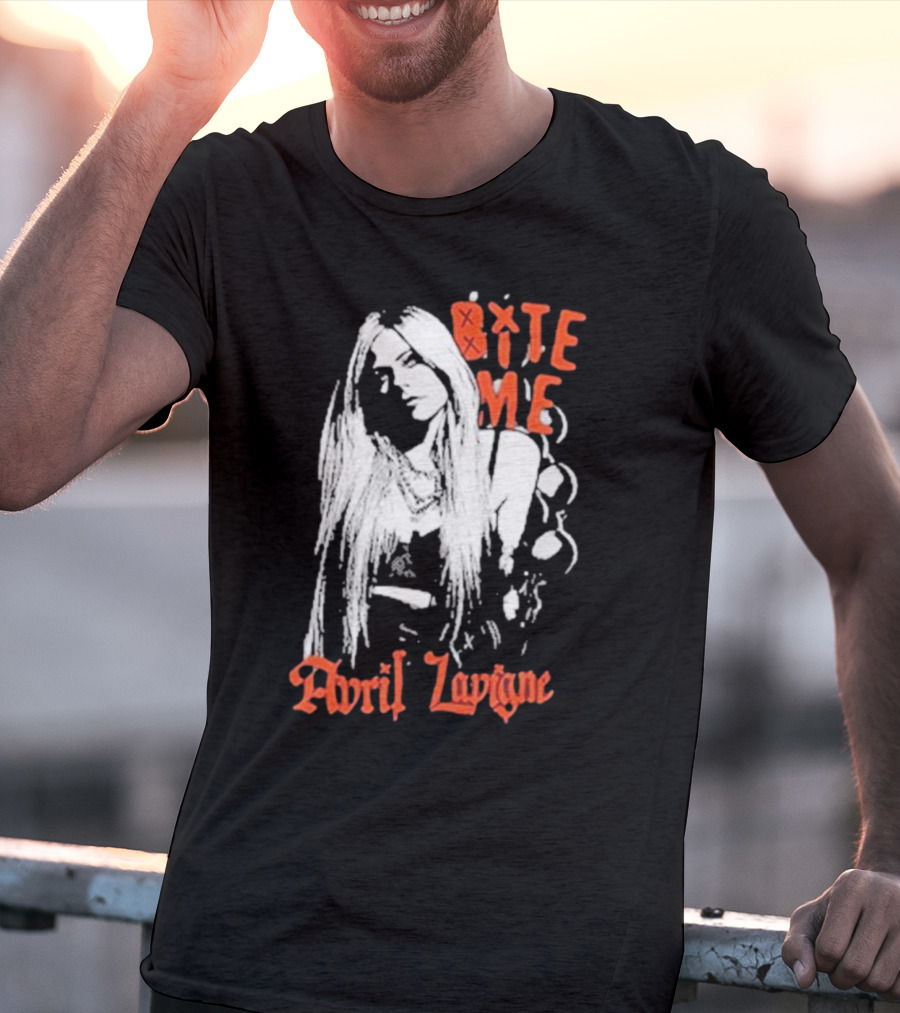 Avril Lavigne Bite Me Black And White Grunge T-Shirt