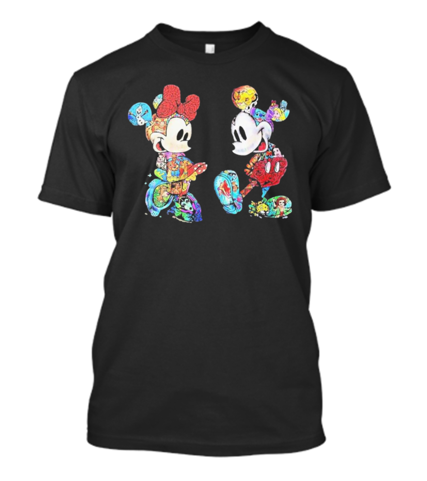 Couple Mickey Minnie Disney Characters Collage T-Shirt
