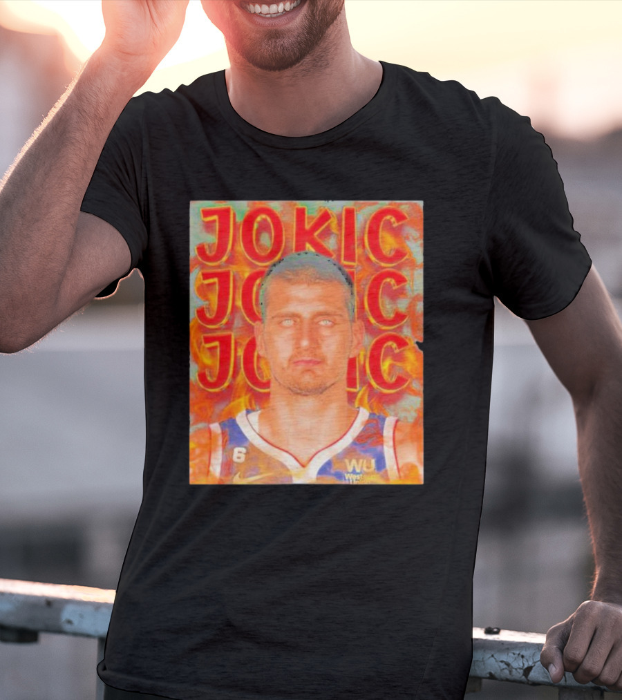 Jokic Fire Flames Photo Basketball T-Shirt